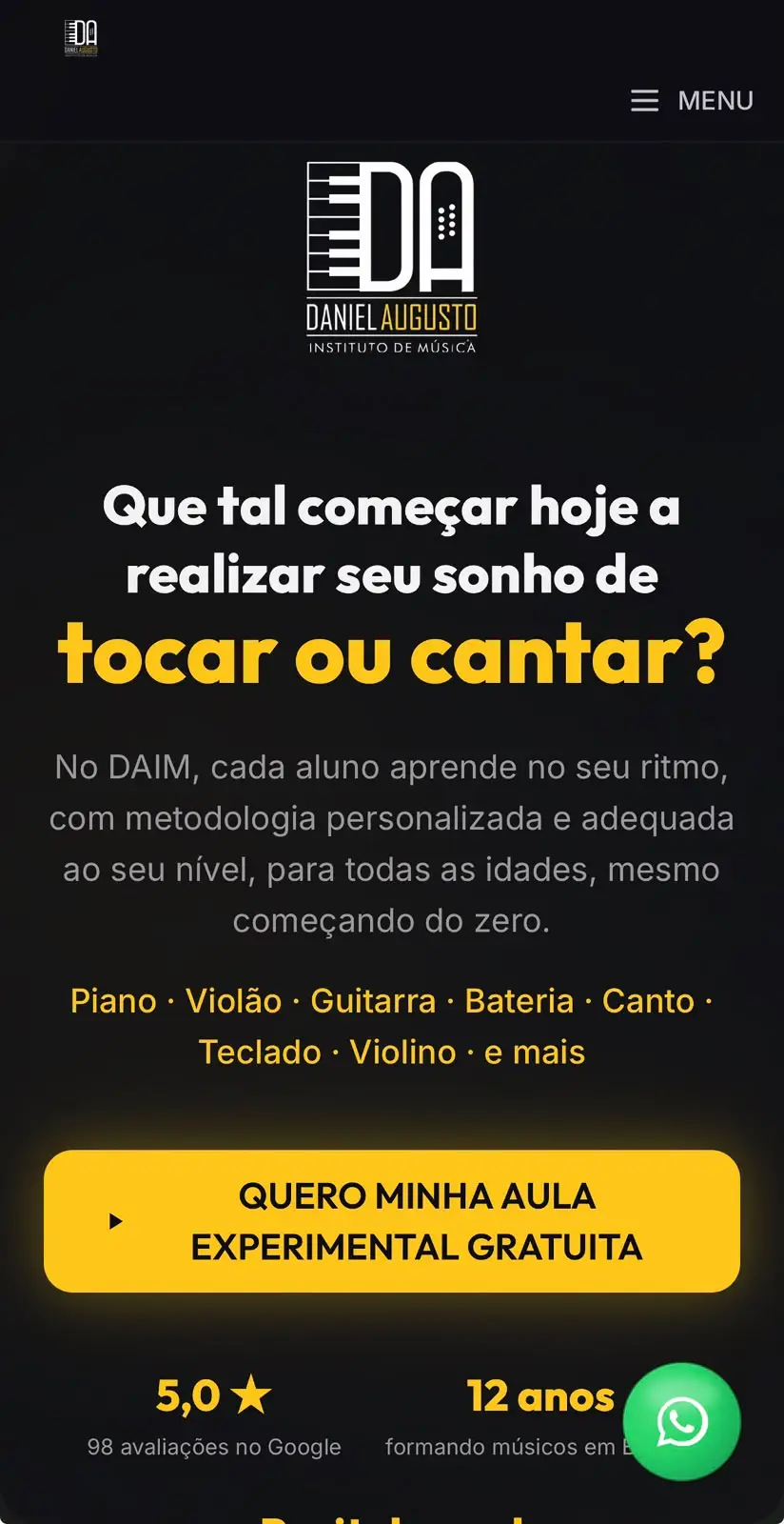 Página inicial do site DAIM