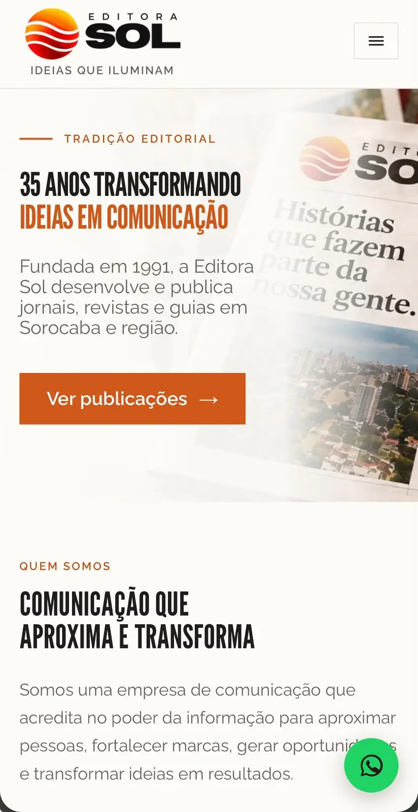 Página inicial do site Editora Sol
